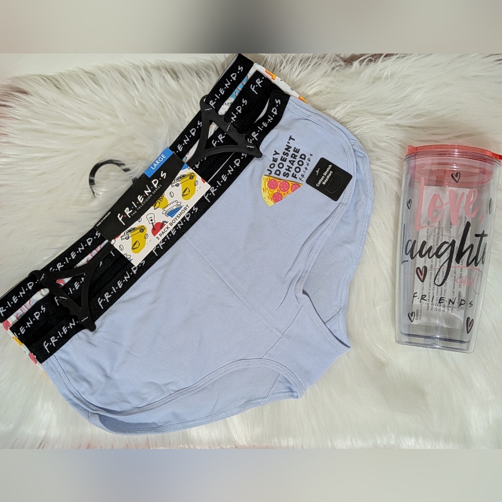 FRIENDS TV Series Boyshort Panties 3-pack & Love Laughter Travel Tumbler New!